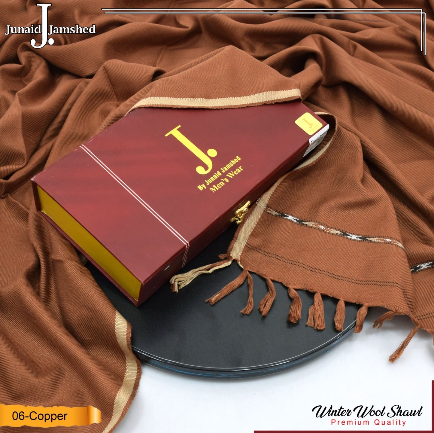 J. PREMIUM WOOL SHAWL FOR MENS WITH LUXURY GIFT BOX & BAG ( Cooper )