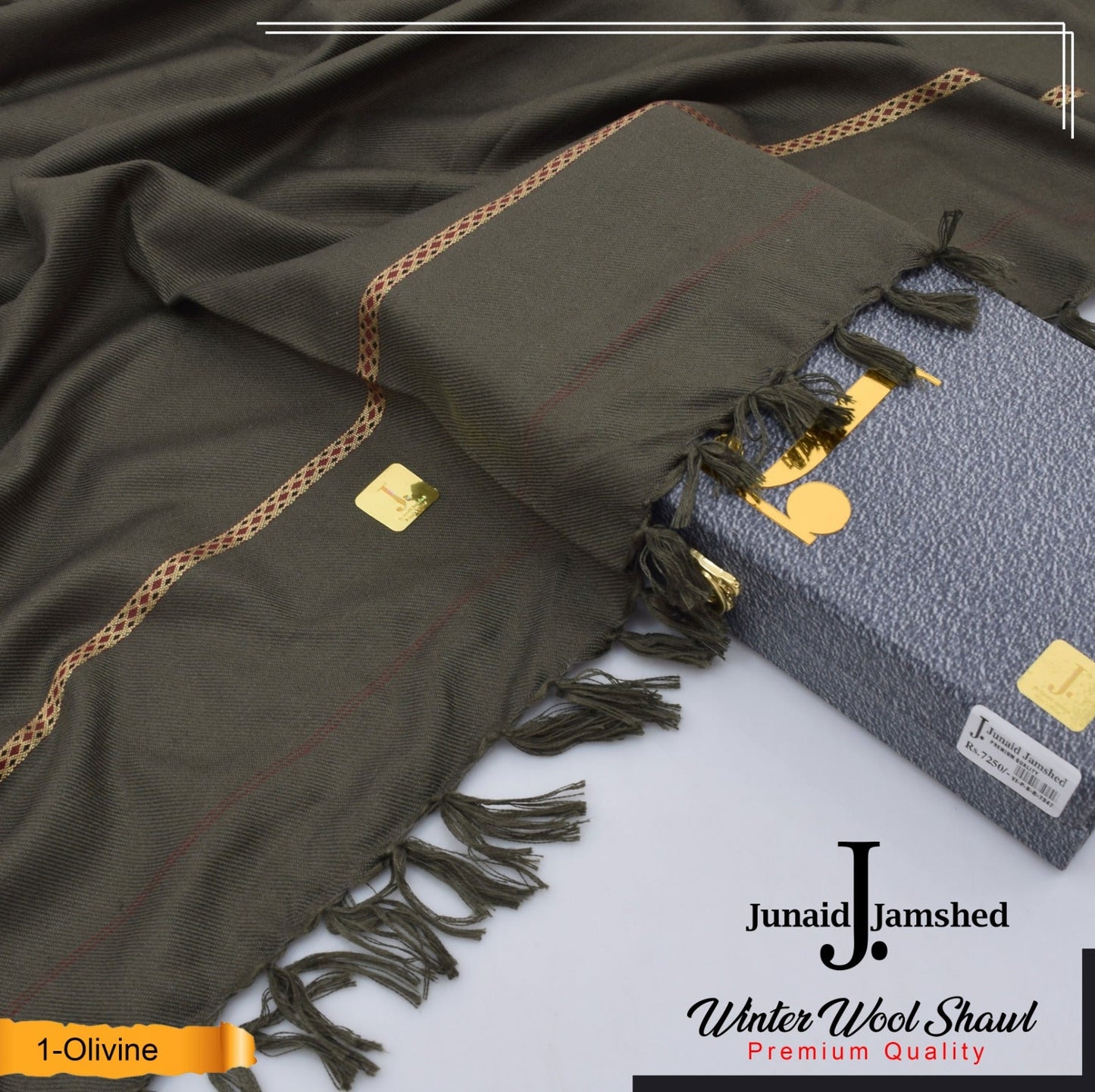 J. PREMIUM WOOL SHAWL FOR MENS WITH GIFT BOX & BAG ( Olive )