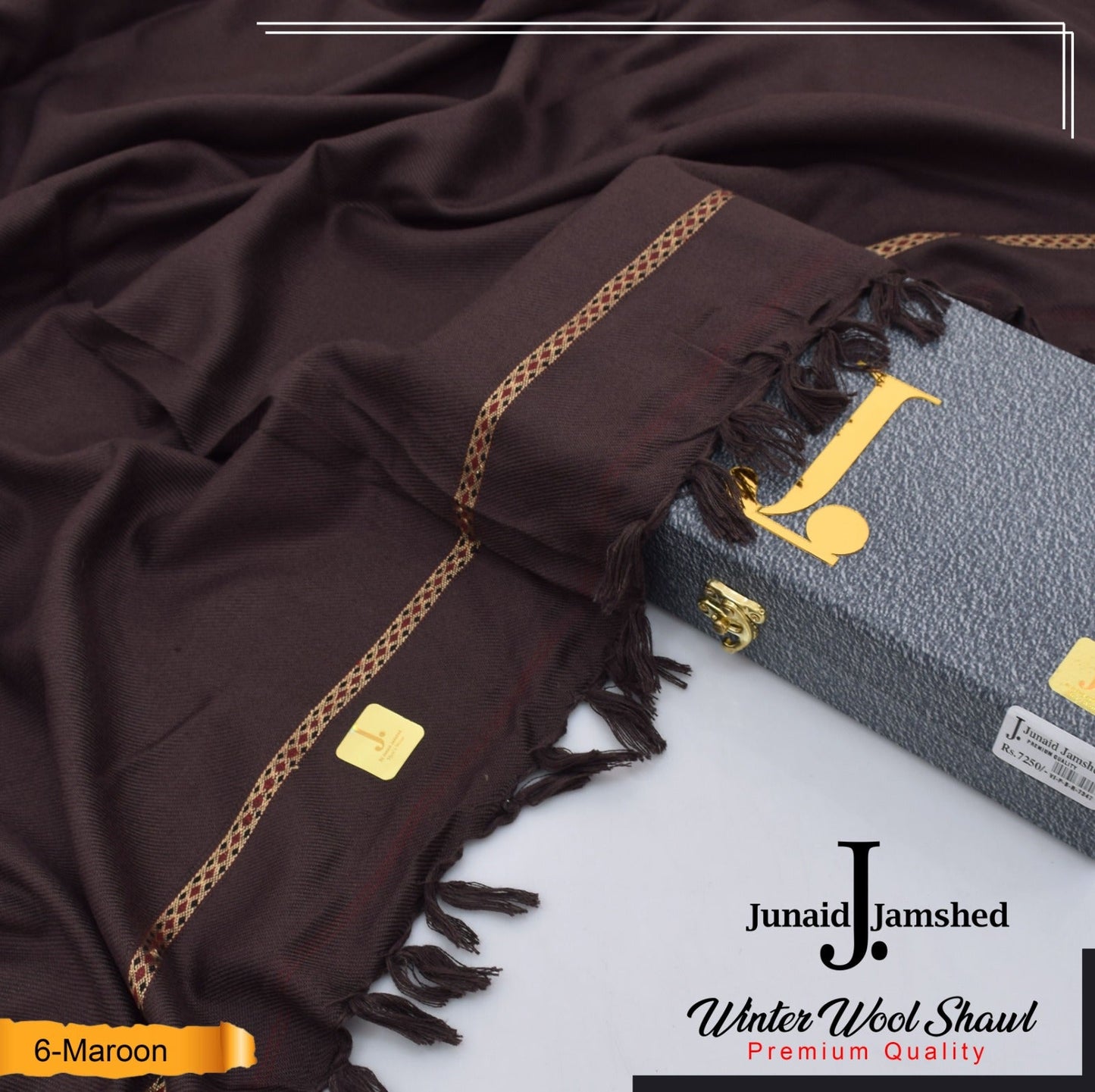 J. PREMIUM WOOL SHAWL FOR MENS WITH GIFT BOX & BAG  ( Maroon )