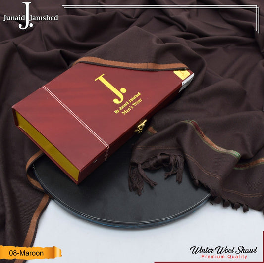 J. PREMIUM WOOL SHAWL FOR MENS WITH LUXURY GIFT BOX & BAG ( Maroon )