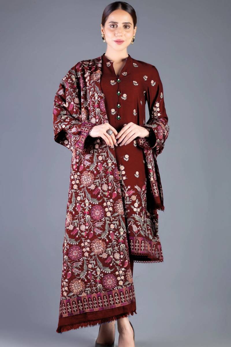 3 Piece Unstitched Heavy Embroidered Dhanak Suit ( Full Embroidered Dhanak Shawl )